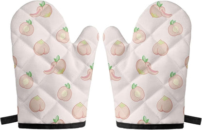 Grip Soft Heat Resistance 2 Piece Pink Peach Oven Mitts Set for Cooking BBQ Quilted Inner Lining Skid Resistant Kitchen Oven Mittens