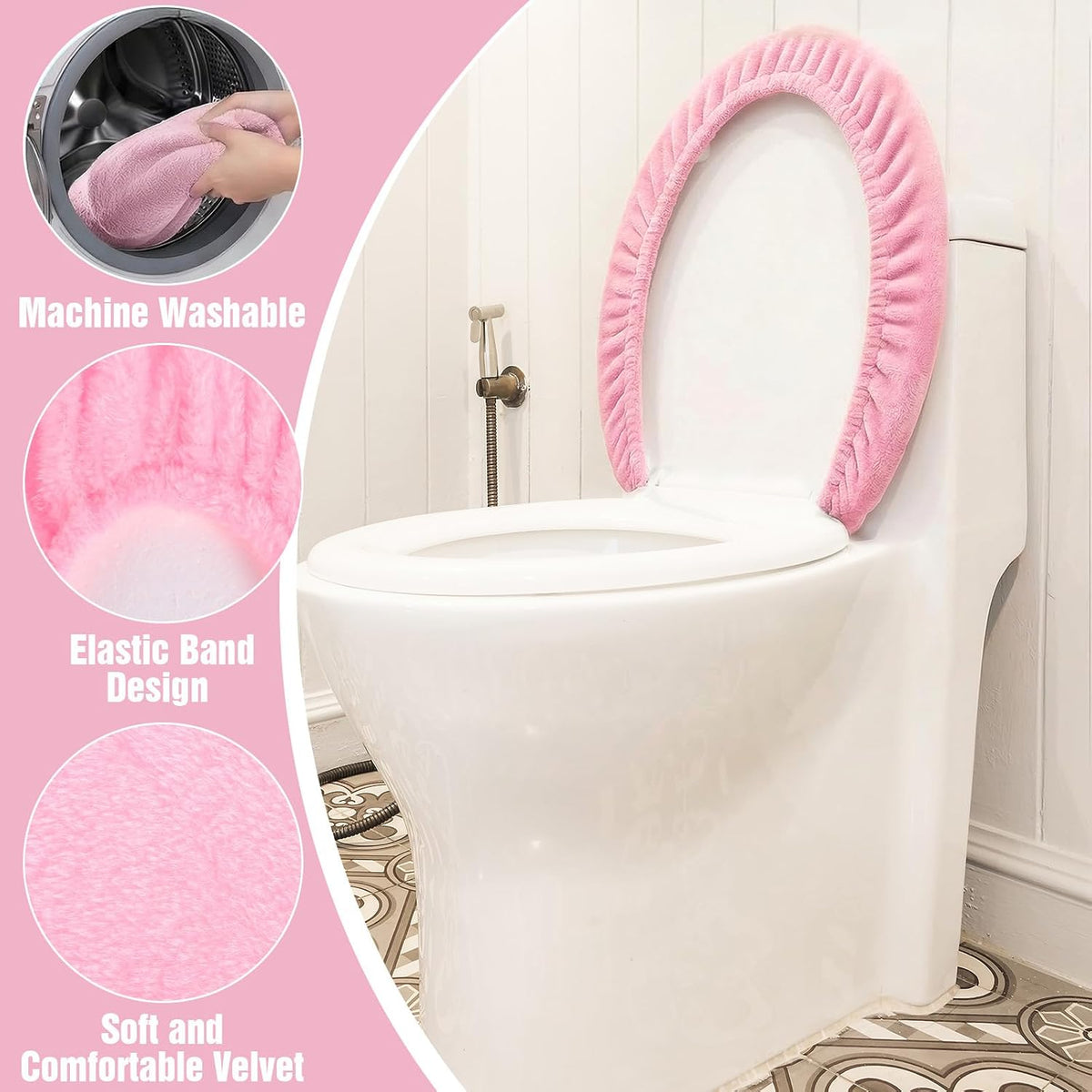 Microfiber Toilet Lid Cover, Non-Slip Soft Toilet Cover Adjustable Toilets Seat Covers Absorbent Machine Washable Covers Elastic Fits Most Round Elongated Toilets Bathroom Decor