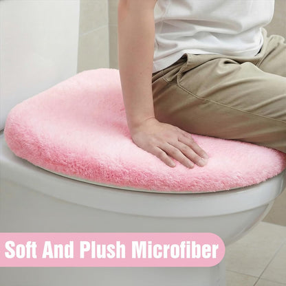 Microfiber Toilet Lid Cover, Non-Slip Soft Toilet Cover Adjustable Toilets Seat Covers Absorbent Machine Washable Covers Elastic Fits Most Round Elongated Toilets Bathroom Decor