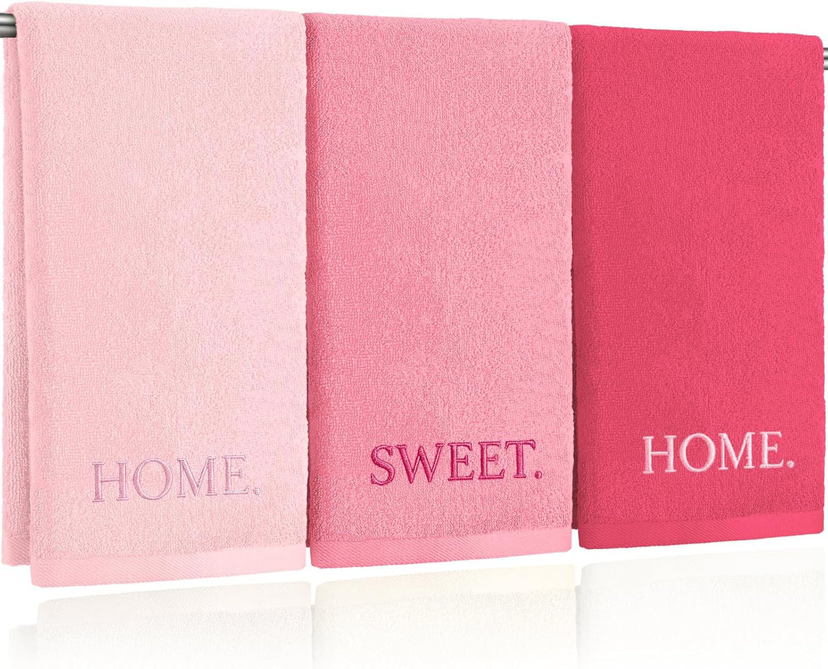 3 Pcs Pink Decorative Hand Towels for Bathroom, Home Sweet Home