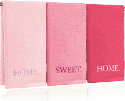 3 Pcs Pink Decorative Hand Towels for Bathroom, Home Sweet Home