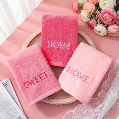 3 Pcs Pink Decorative Hand Towels for Bathroom, Home Sweet Home
