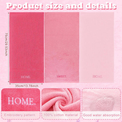3 Pcs Pink Decorative Hand Towels for Bathroom, Home Sweet Home