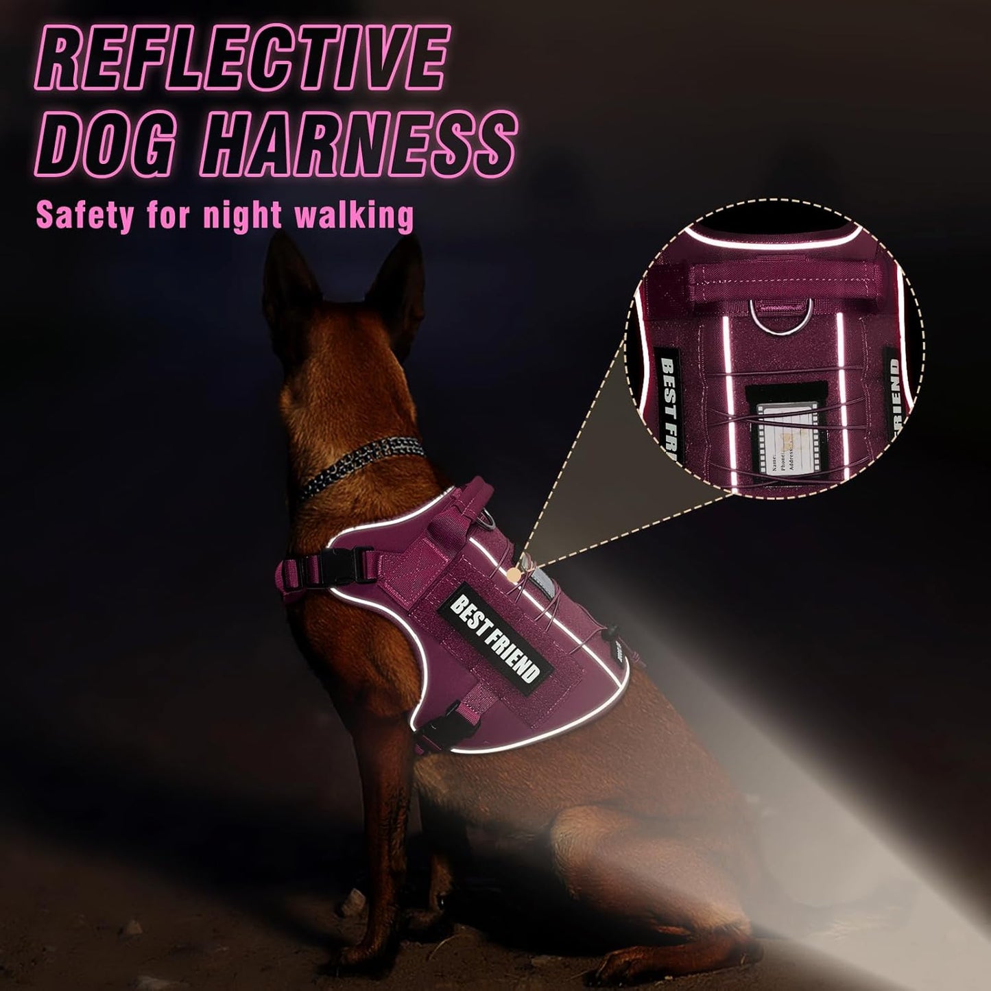 Tactical Dog Harness Small Sized Dog,No Pull Military Dog Vest with Handle,Reflective Heavy Duty Pet Harness for Walking Hiking Training Hot Pink S