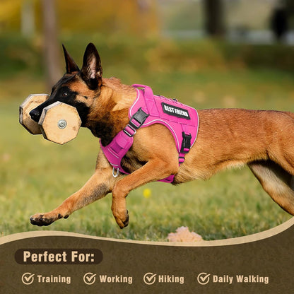 Tactical Dog Harness Small Sized Dog,No Pull Military Dog Vest with Handle,Reflective Heavy Duty Pet Harness for Walking Hiking Training Hot Pink S