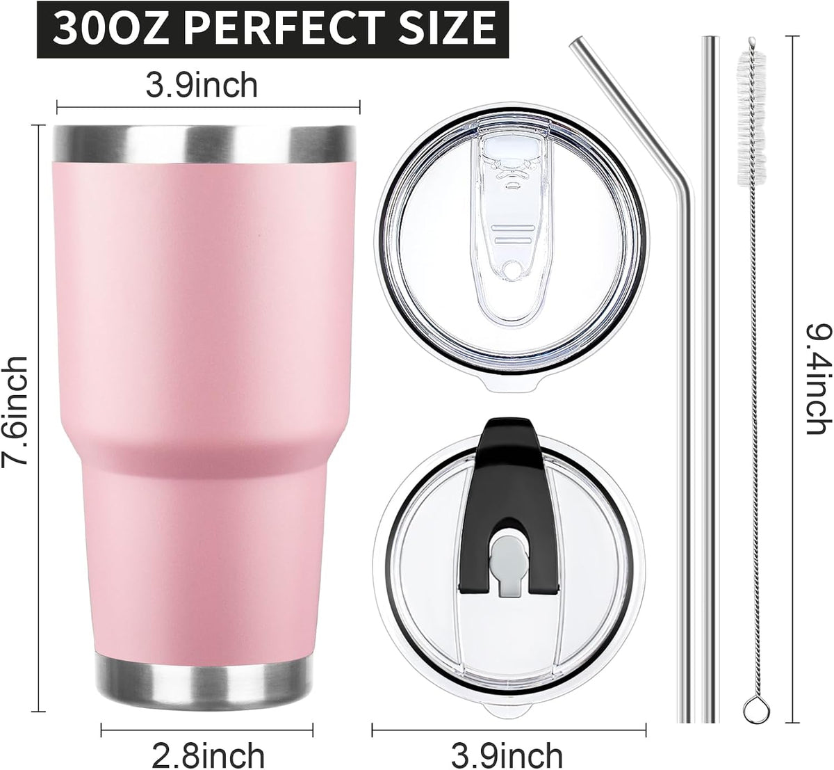 30 oz Tumbler with Lids and Straws Double Wall Vacuum Insulated Tumbler Cup,Stainless Steel Leak-proof Thermal Tumbler Travel Coffee Mug for Cold and Hot Drinks,Sakura Pink