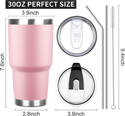 30 oz Tumbler with Lids and Straws Double Wall Vacuum Insulated Tumbler Cup,Stainless Steel Leak-proof Thermal Tumbler Travel Coffee Mug for Cold and Hot Drinks,Sakura Pink