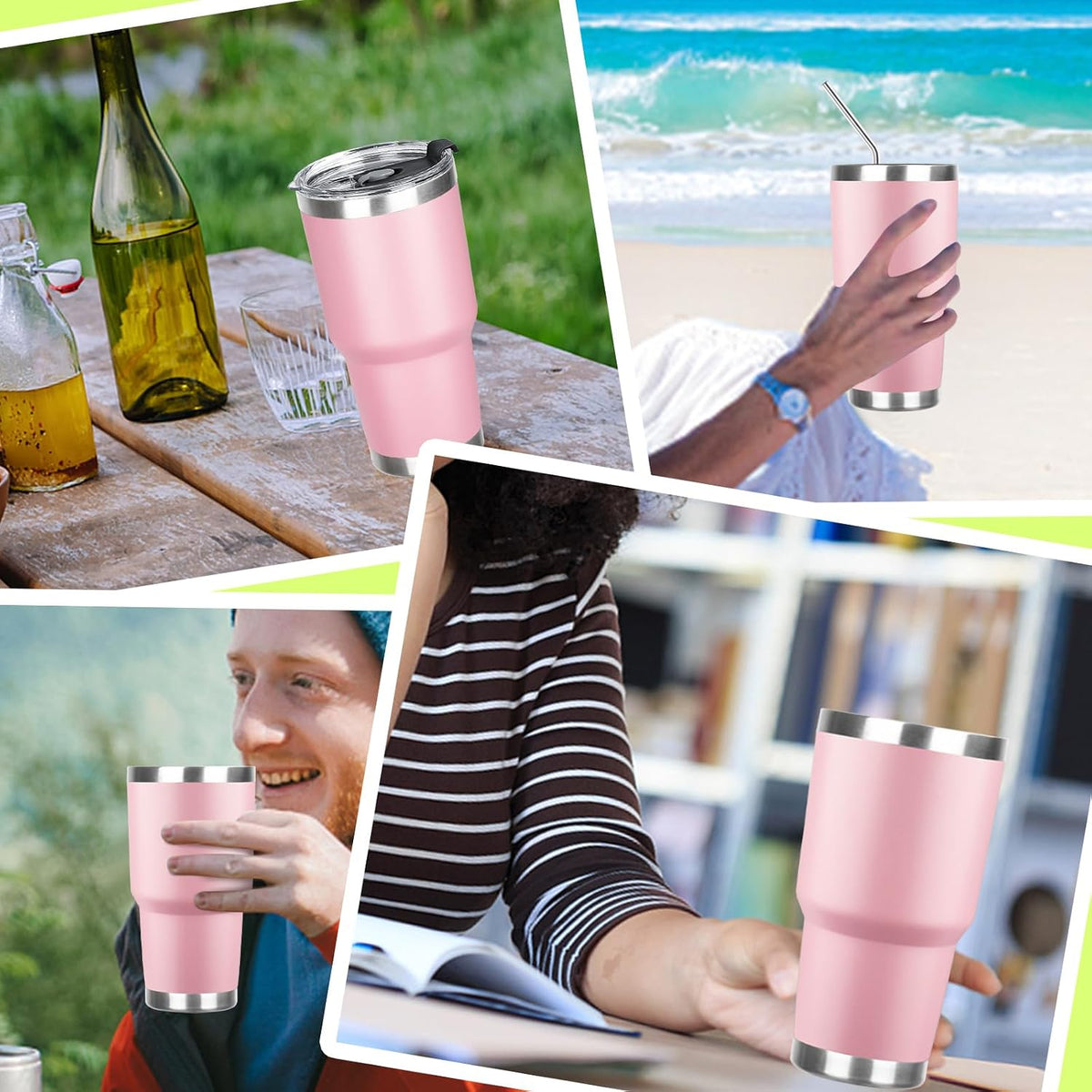 30 oz Tumbler with Lids and Straws Double Wall Vacuum Insulated Tumbler Cup,Stainless Steel Leak-proof Thermal Tumbler Travel Coffee Mug for Cold and Hot Drinks,Sakura Pink