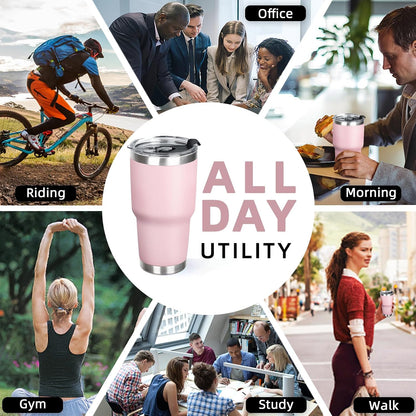 30 oz Tumbler with Lids and Straws Double Wall Vacuum Insulated Tumbler Cup,Stainless Steel Leak-proof Thermal Tumbler Travel Coffee Mug for Cold and Hot Drinks,Sakura Pink