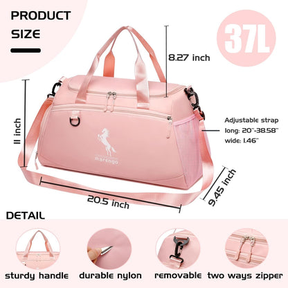 Gym Bag for Women & Men Lightweight Travel Duffle Bag with Shoe & Wet Compartment - for Travel, Sports, Dance, Yoga & Swimming Workout, Gifts for Women, Pink