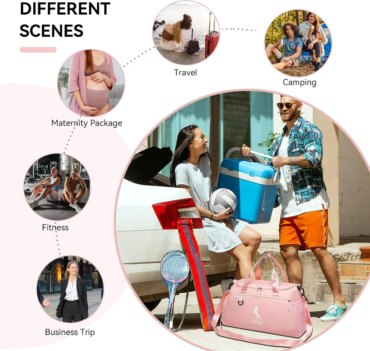 Gym Bag for Women & Men Lightweight Travel Duffle Bag with Shoe & Wet Compartment - for Travel, Sports, Dance, Yoga & Swimming Workout, Gifts for Women, Pink