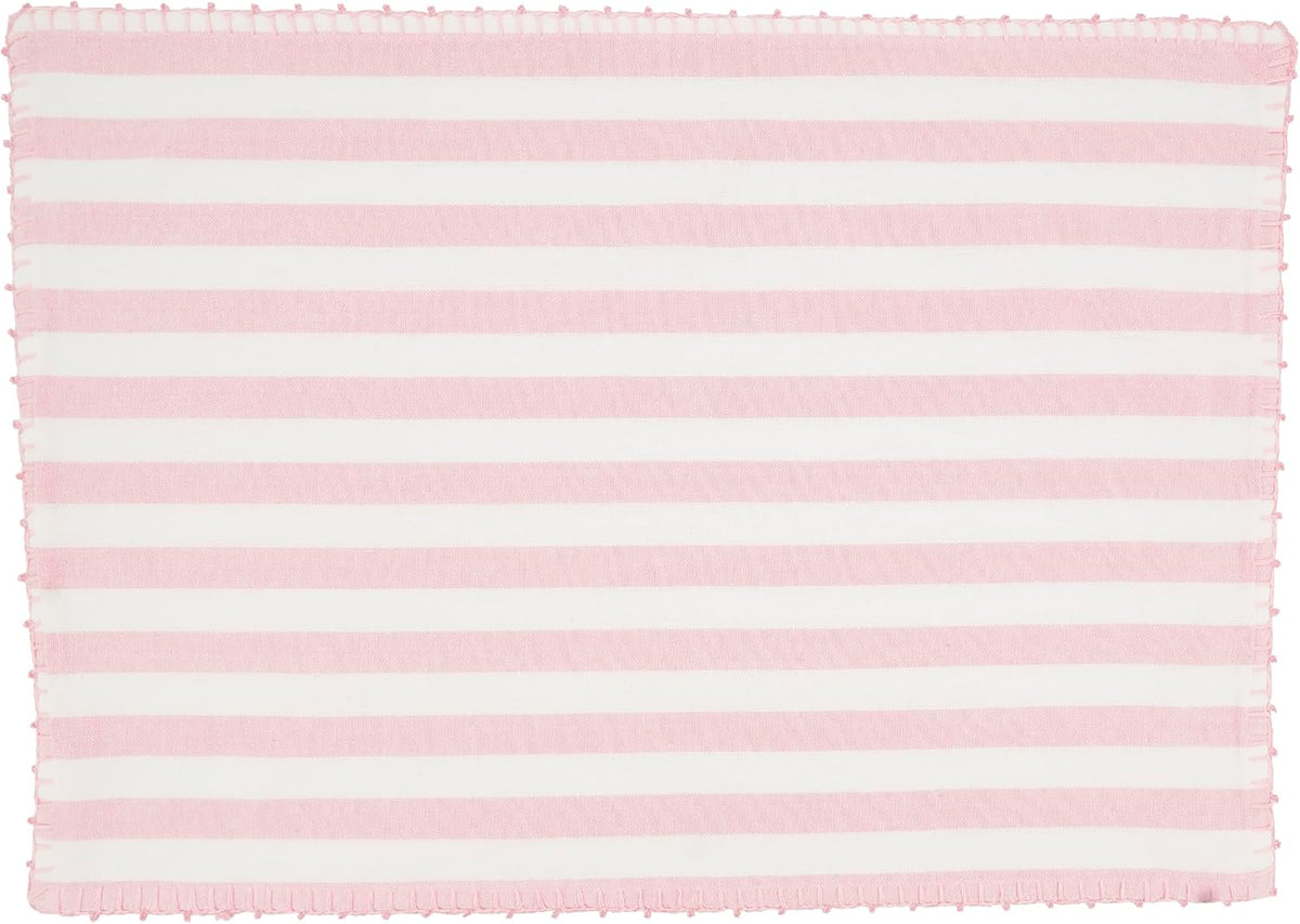 Classic Striped Whipstitch Pom Pom Placemat (Set of 4), Pink, 14"x20"