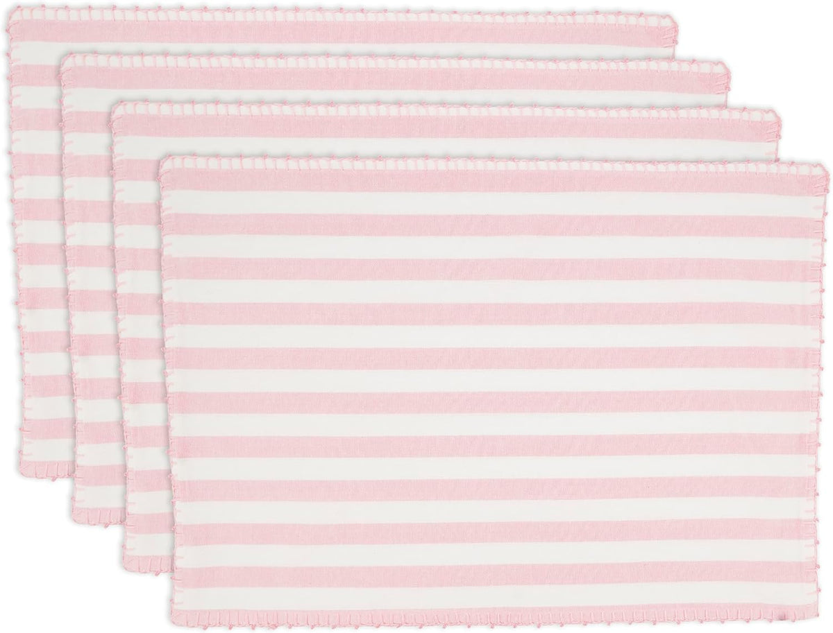 Classic Striped Whipstitch Pom Pom Placemat (Set of 4), Pink, 14"x20"