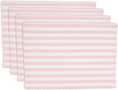 Classic Striped Whipstitch Pom Pom Placemat (Set of 4), Pink, 14"x20"