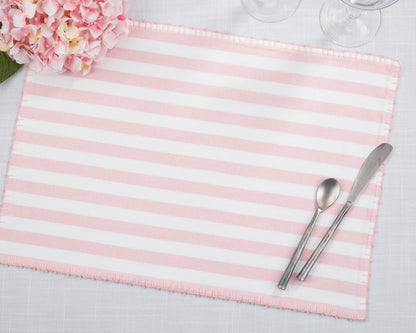 Classic Striped Whipstitch Pom Pom Placemat (Set of 4), Pink, 14"x20"