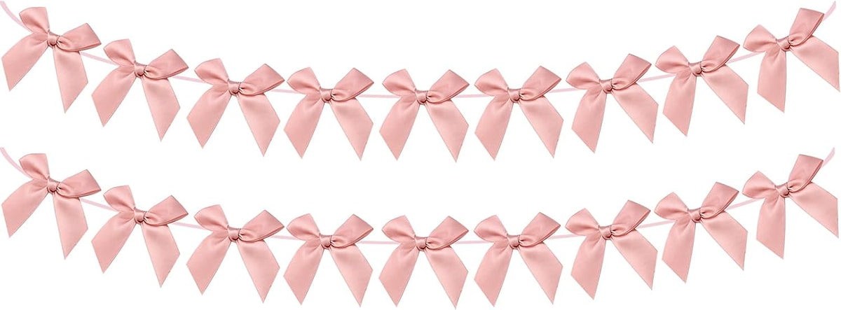 2pcs Bow Garland Banner, Ribbon Bow Party Decorations for Baby Shower Girls Bow Coquette Birthday Party Decor (Peach Pink)