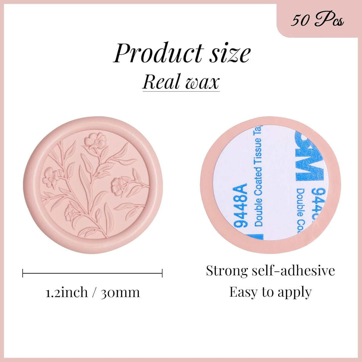 Wax Seal Stickers - 3D Floral Wedding Invitation Envelope Seal Sticker, 50 Pcs Self- Adhesive Flower Blush Pink Stickers, Perfect for Invitation, Christmas, Gift Wrapping