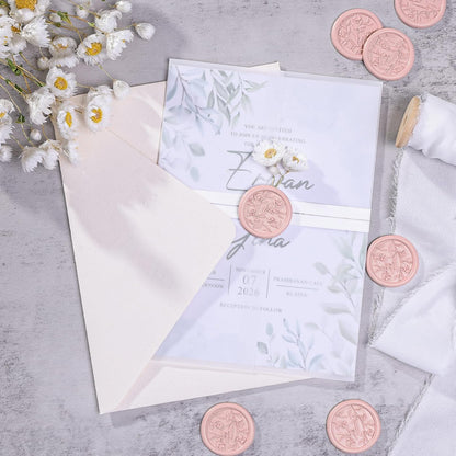 Wax Seal Stickers - 3D Floral Wedding Invitation Envelope Seal Sticker, 50 Pcs Self- Adhesive Flower Blush Pink Stickers, Perfect for Invitation, Christmas, Gift Wrapping