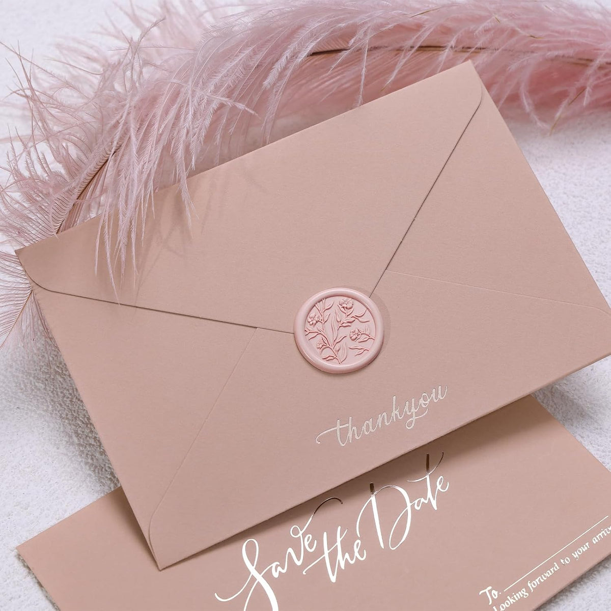 Wax Seal Stickers - 3D Floral Wedding Invitation Envelope Seal Sticker, 50 Pcs Self- Adhesive Flower Blush Pink Stickers, Perfect for Invitation, Christmas, Gift Wrapping