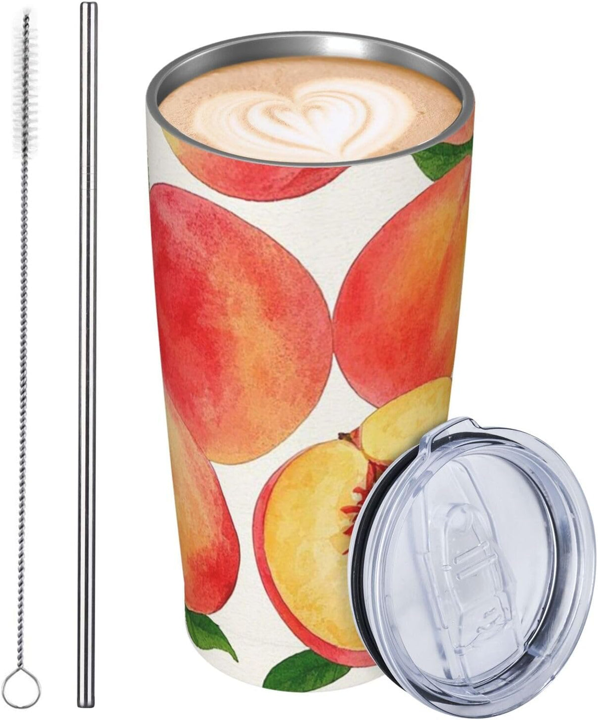 20oz Tumbler Stainless Steel Insulated Travel Tumblers Leakproof Travel Coffee Mug With Lid And Straw Watercolor Peach Drink Tumbler Cups Gifts For Women Men Lovers