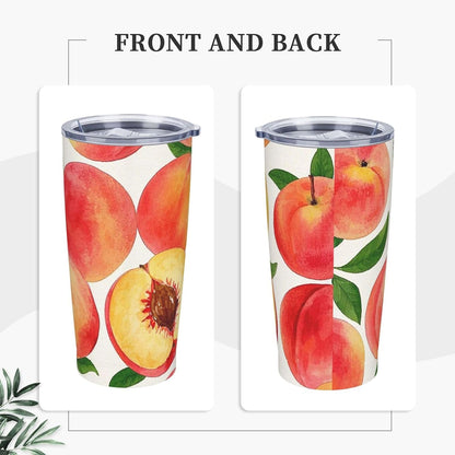 20oz Tumbler Stainless Steel Insulated Travel Tumblers Leakproof Travel Coffee Mug With Lid And Straw Watercolor Peach Drink Tumbler Cups Gifts For Women Men Lovers