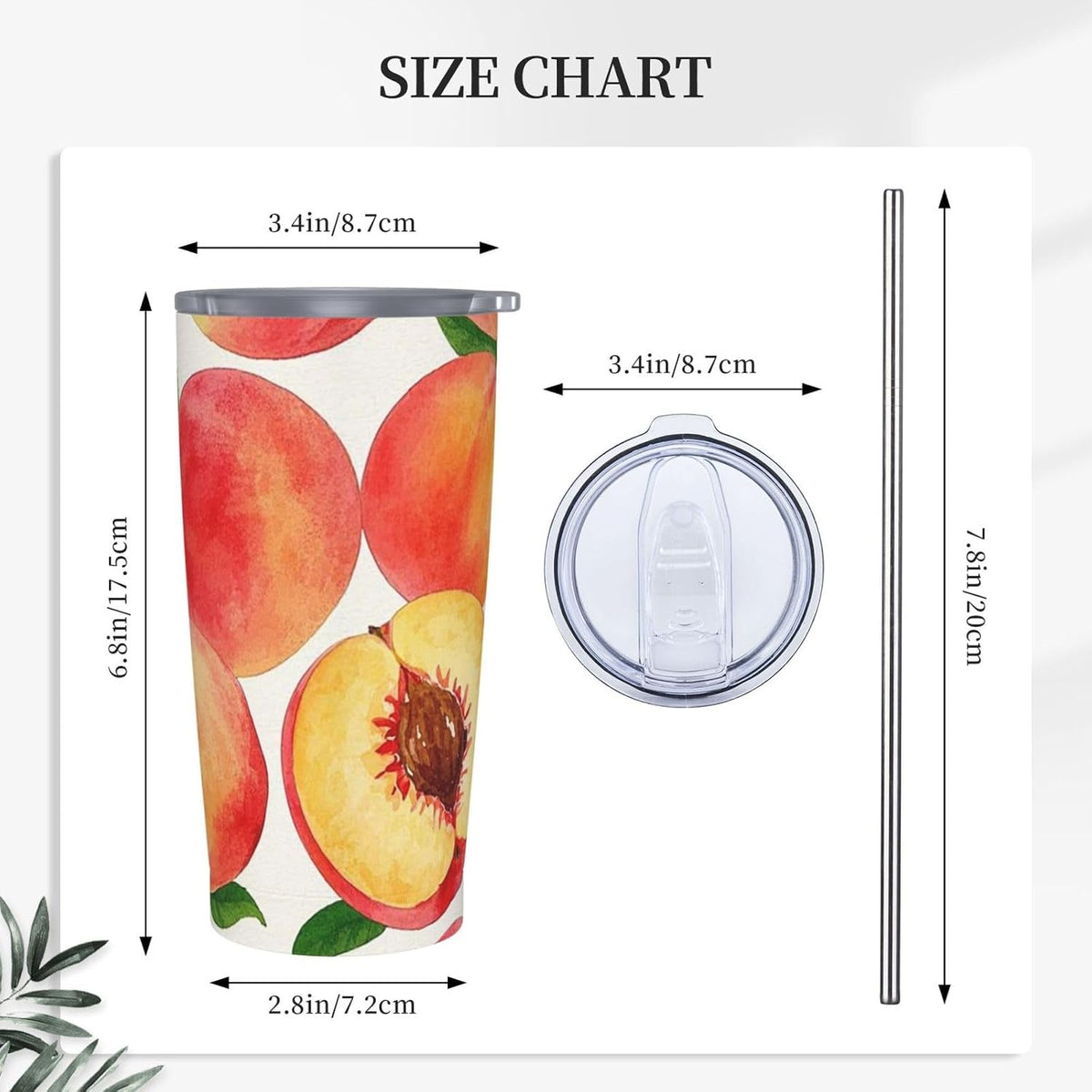 20oz Tumbler Stainless Steel Insulated Travel Tumblers Leakproof Travel Coffee Mug With Lid And Straw Watercolor Peach Drink Tumbler Cups Gifts For Women Men Lovers