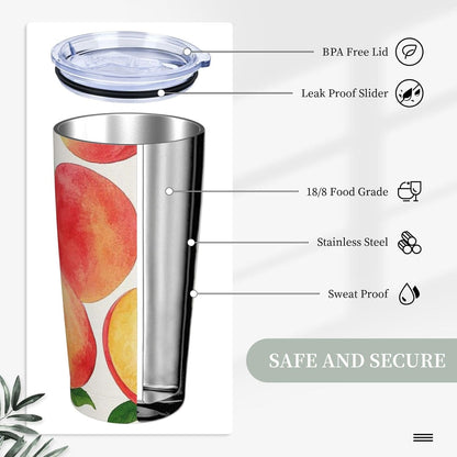 20oz Tumbler Stainless Steel Insulated Travel Tumblers Leakproof Travel Coffee Mug With Lid And Straw Watercolor Peach Drink Tumbler Cups Gifts For Women Men Lovers