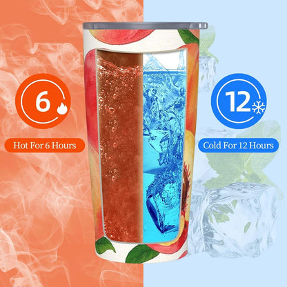 20oz Tumbler Stainless Steel Insulated Travel Tumblers Leakproof Travel Coffee Mug With Lid And Straw Watercolor Peach Drink Tumbler Cups Gifts For Women Men Lovers