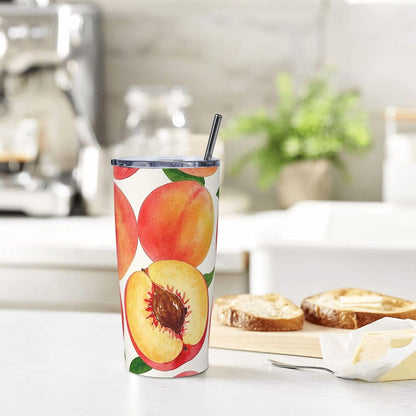 20oz Tumbler Stainless Steel Insulated Travel Tumblers Leakproof Travel Coffee Mug With Lid And Straw Watercolor Peach Drink Tumbler Cups Gifts For Women Men Lovers