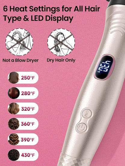 Infrared Thermal Brush 1.65”, 100M Negative Ions 2-in-1 Curling, Straightening & Smoothing Round Brush, 6 Heat Settings with LED Display, Lightweight Quiet, Dual Voltage, Auto Shut-Off, Pink Gift Box