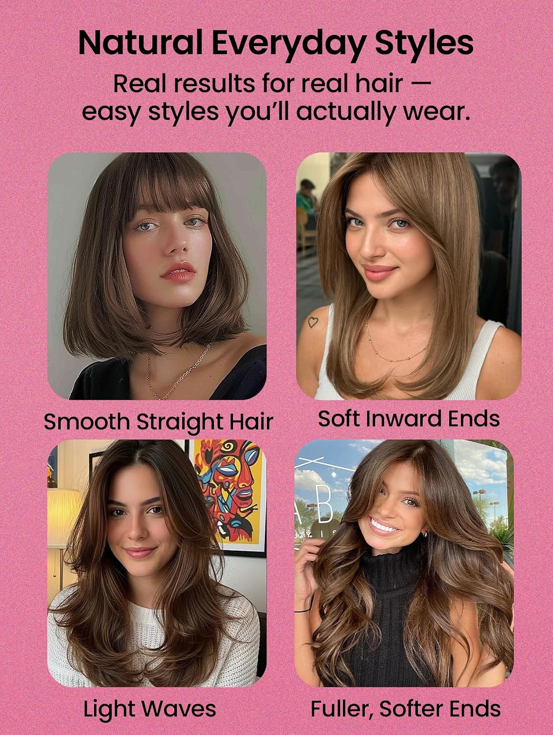 Infrared Thermal Brush 1.65”, 100M Negative Ions 2-in-1 Curling, Straightening & Smoothing Round Brush, 6 Heat Settings with LED Display, Lightweight Quiet, Dual Voltage, Auto Shut-Off, Pink Gift Box