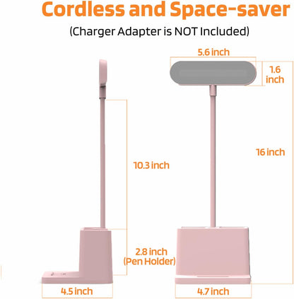 AXX Cute Desk Lamp, Pink Table Light for Women, Teen Girls, Adjustable LED, Small, Rechargeable, Battery Operated, Touch Control, Gooseneck, Home Office Accessories, College Dorm Essentials