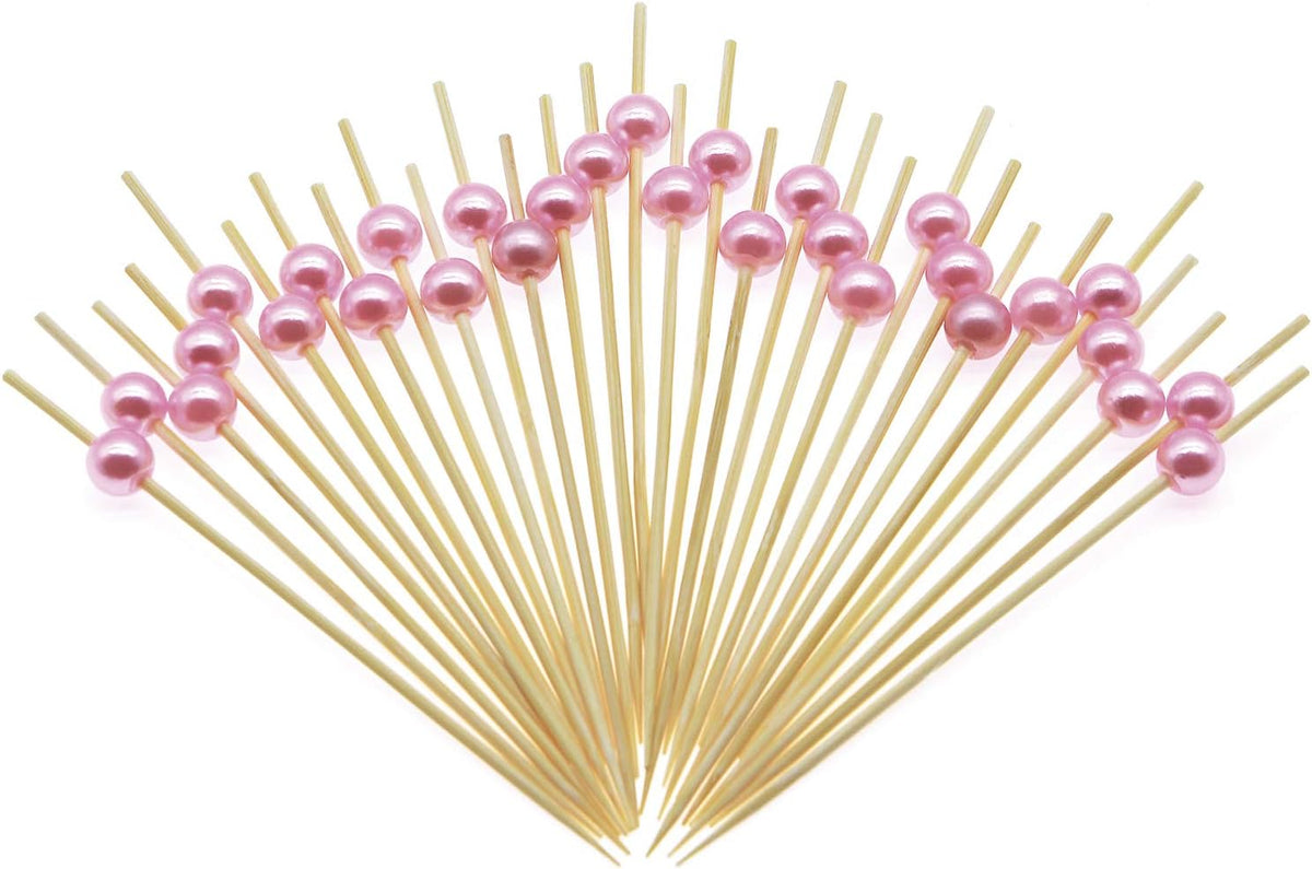Pink Pearl Bamboo Cocktail Picks, Decorative Appetizer Toothpicks
