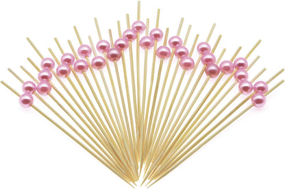 Pink Pearl Bamboo Cocktail Picks, Decorative Appetizer Toothpicks