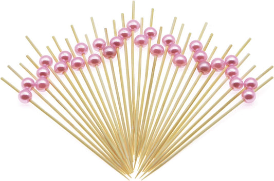 Pink Pearl Bamboo Cocktail Picks, Decorative Appetizer Toothpicks