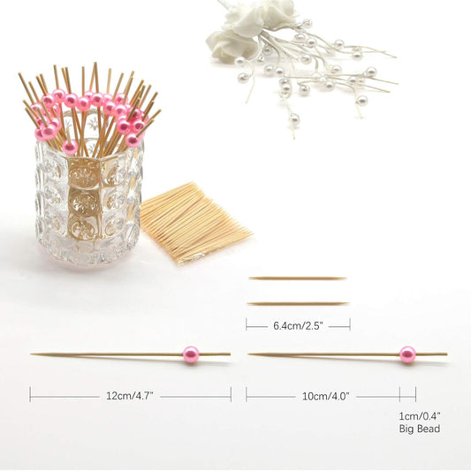 Pink Pearl Bamboo Cocktail Picks, Decorative Appetizer Toothpicks