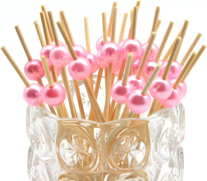Pink Pearl Bamboo Cocktail Picks, Decorative Appetizer Toothpicks