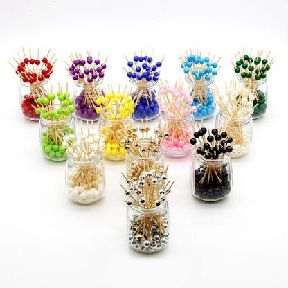 Pink Pearl Bamboo Cocktail Picks, Decorative Appetizer Toothpicks
