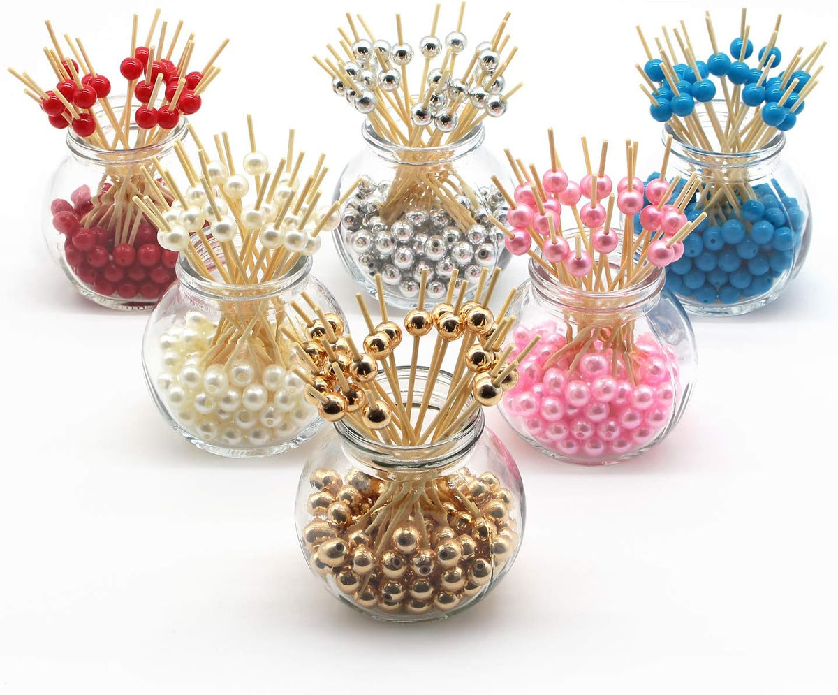 Pink Pearl Bamboo Cocktail Picks, Decorative Appetizer Toothpicks