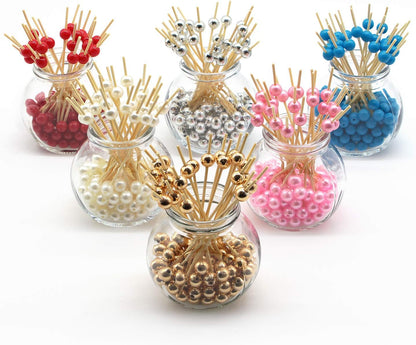 Pink Pearl Bamboo Cocktail Picks, Decorative Appetizer Toothpicks