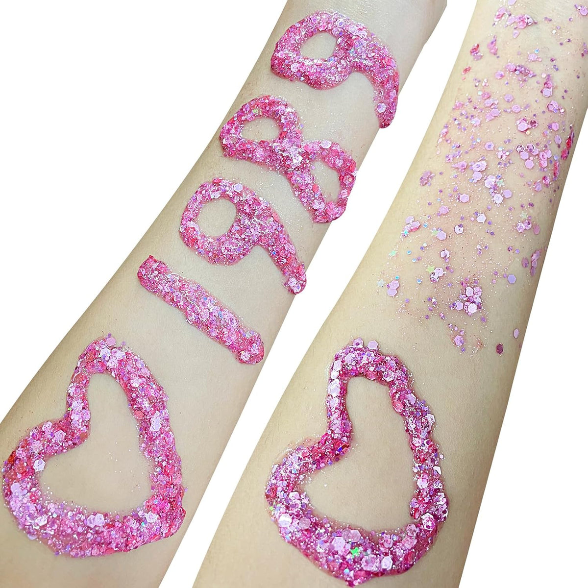 Pink Face Glitter,Pink Out Accessories for Spirit Week,Sparkle Hair Glitter Face Paint,Singer Concerts Lover Heart Glitter Makeup,Body Glitter for Women Kids