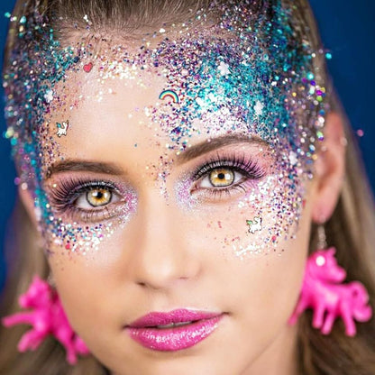 Pink Face Glitter,Pink Out Accessories for Spirit Week,Sparkle Hair Glitter Face Paint,Singer Concerts Lover Heart Glitter Makeup,Body Glitter for Women Kids