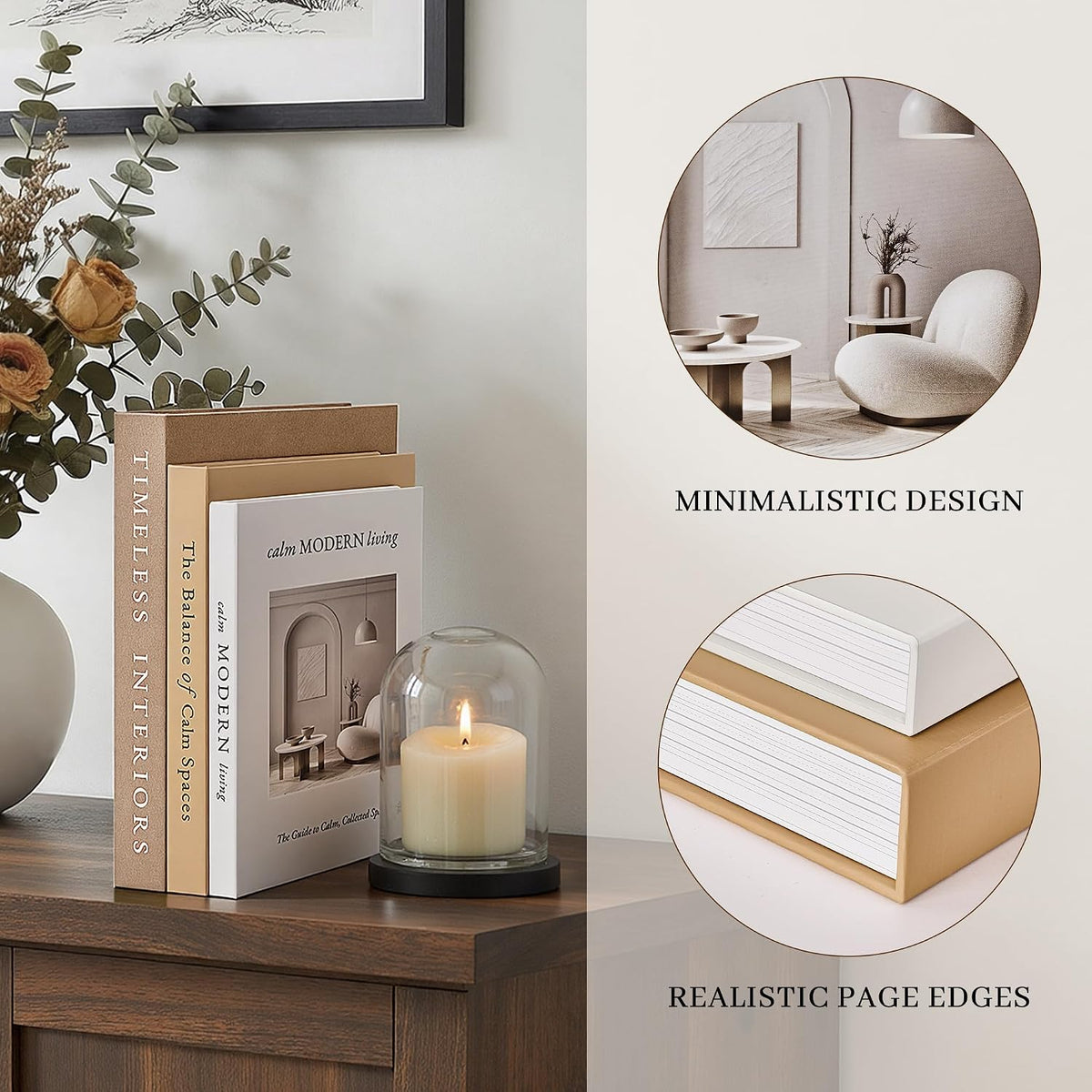 Decorative Books, Set of 3 Fake Book Storage Boxes, Oatmeal