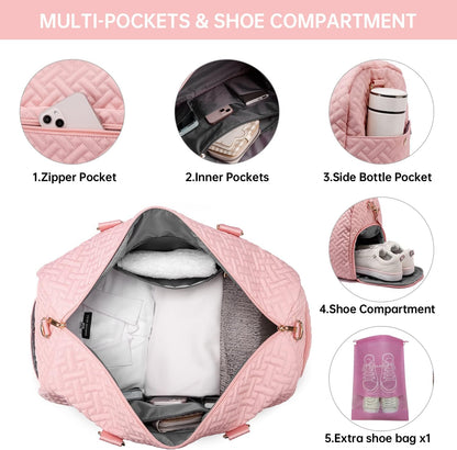 Duffle Bag for Travel, Weekender Bag with Shoe Compartment, Carry On Overnight Bag for Women with Toiletry Bag,Gym Bag with Wet Pocket, Hospital Bags for Labor and Delivery