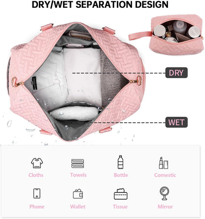 Duffle Bag for Travel, Weekender Bag with Shoe Compartment, Carry On Overnight Bag for Women with Toiletry Bag,Gym Bag with Wet Pocket, Hospital Bags for Labor and Delivery