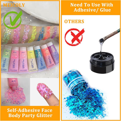 Chameleon Baby Pink Body Glitter,Pink Turn to Purple Face Glitter Paint,Holographic Color Changing Mermaid Hair Glitter Gel for Hair,Self-Adhesive Pink Halloween Glitter for Festival Party