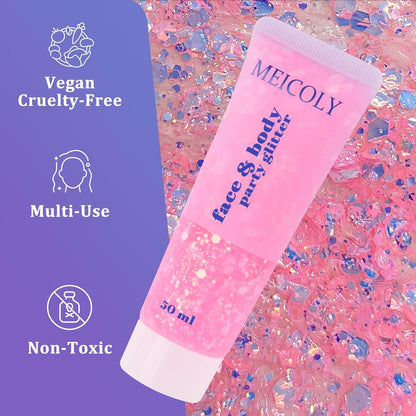 Chameleon Baby Pink Body Glitter,Pink Turn to Purple Face Glitter Paint,Holographic Color Changing Mermaid Hair Glitter Gel for Hair,Self-Adhesive Pink Halloween Glitter for Festival Party