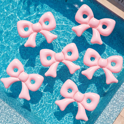 Inflatable 6 Pcs Pink Bow Pool Floats with Pump for Adults, Large Pink Bow-heart PVC Balloons Pool Party Decor for Summer Swimming Birthday Wedding Baby Shower Gender Reveal Bridal