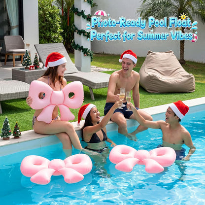 Inflatable 6 Pcs Pink Bow Pool Floats with Pump for Adults, Large Pink Bow-heart PVC Balloons Pool Party Decor for Summer Swimming Birthday Wedding Baby Shower Gender Reveal Bridal