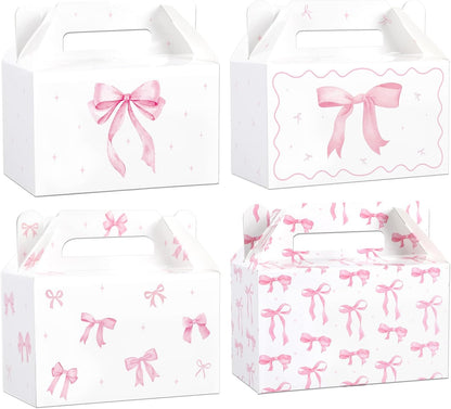 12Pcs Pink Bow Treat Boxes Party Supplies Bow Party Favors Goodie Gift Boxes Bows themed Treat Candy Box for Birthday Bachelorette Engagement Baby Bridal Shower Decorations Supplies